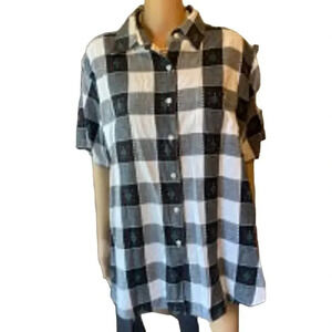 Y2K Fashion Bug Cotton Plaid Floral Embroidery Button Up Shir Women Plus 20W